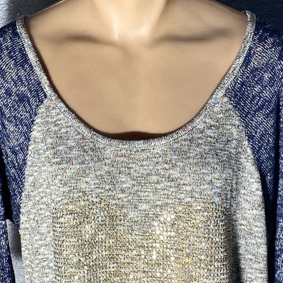 LANE BRYANT - blouse: knit asymmetric grey & blue s/s w stud silver 🩶- 14/16 - Picture 3 of 16